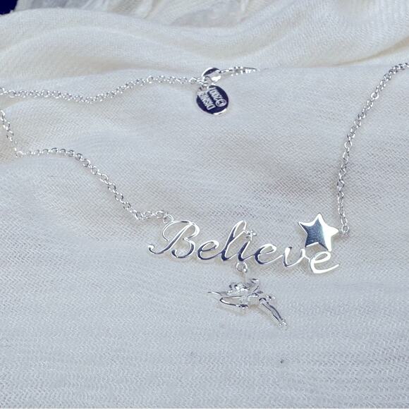 Disney Tinkerbell “Believe” Pendant – Sterling Silver Necklace with Chain - Picture 2 of 16